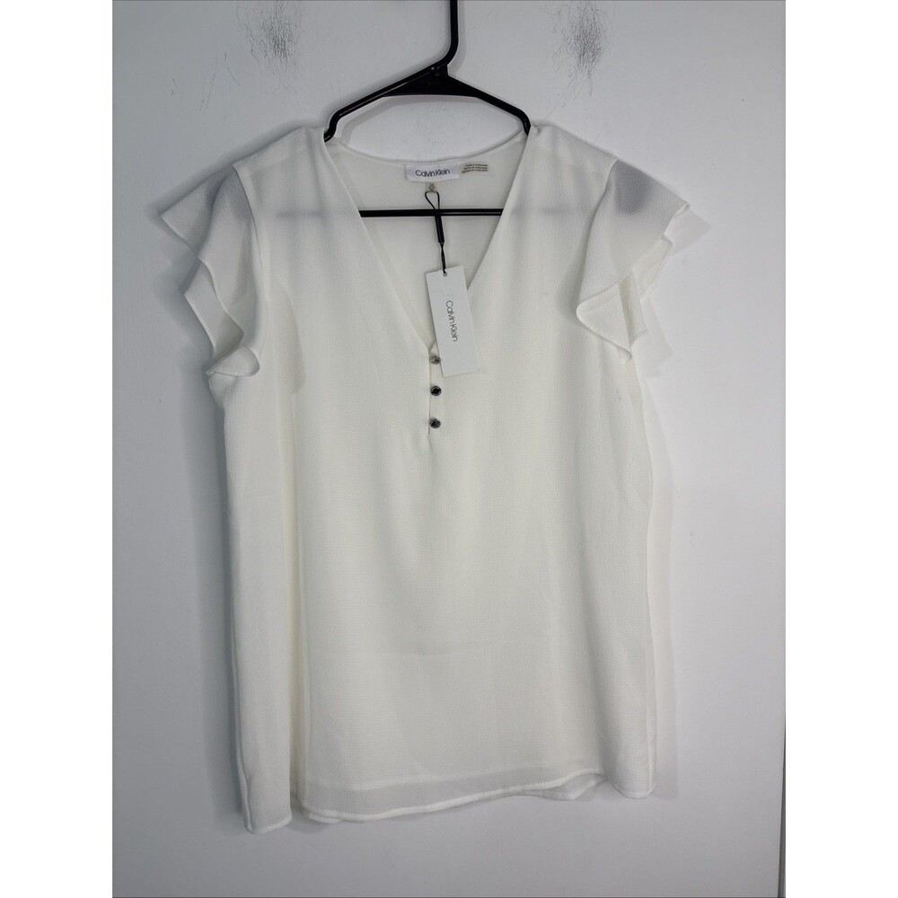NWT!‎ Flutter Sleeve V-Neck Blouse from Kelly Renee, White, Size XSmall